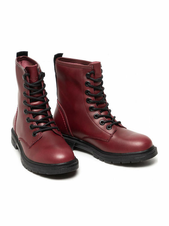Spike Mid Leather Women's Ankle Boots Burgundy