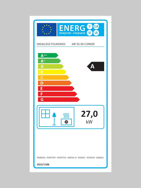 CHytiria Misailidi T-75 Corner 45-75 BG Wood Fireplace Insert Air Duct Connection with Left Corner Window 27kW