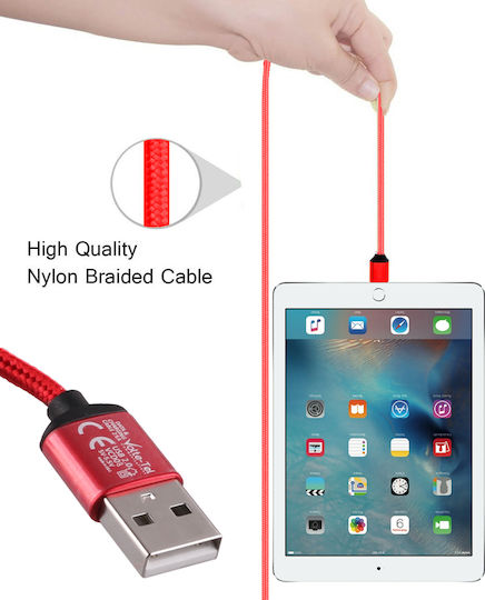 Volte-Tel VCD08 Μαγνητικό αποσπώμενο / Braided USB to Lightning Cable Κόκκινο 1m