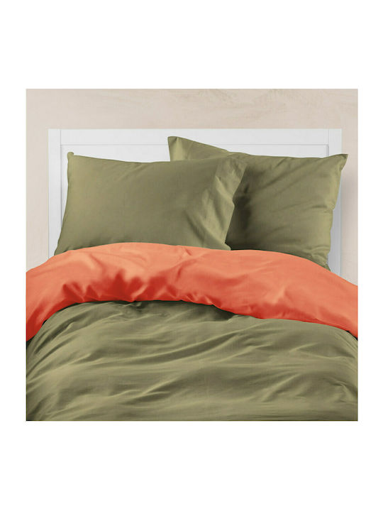 Borea Solid Super Double Cotton Duvet Cover 220x240 Χακί / Τερακότα