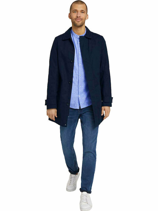 Langärmlig Leinen Hemd Polka Dot Hellblau