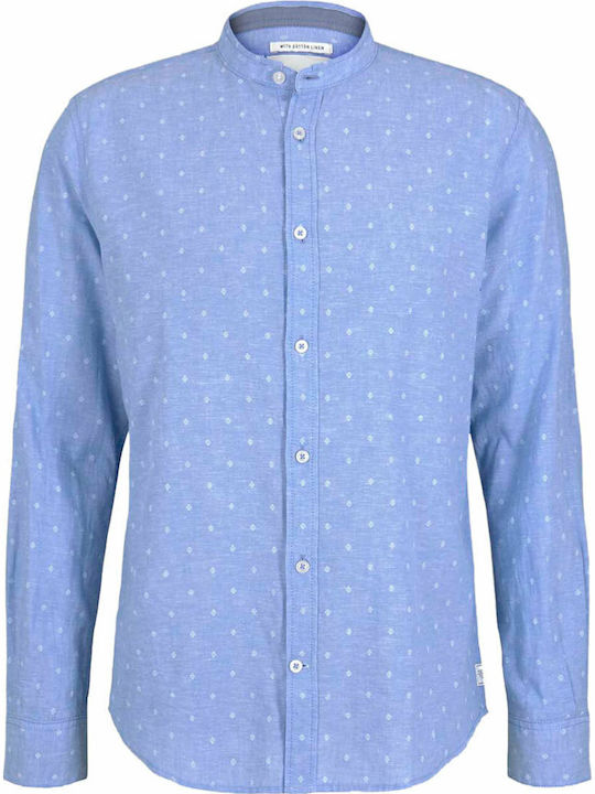 Langärmlig Leinen Hemd Polka Dot Hellblau