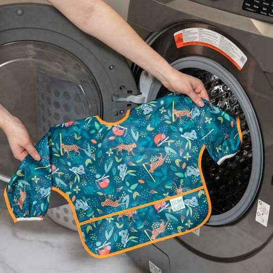 Bumkins Αδιάβροχη Ποδιά Πλαστική με Κορδόνι Sleeved Bib με Τσέπη & Μανίκια Jungle για 6 m+
