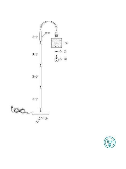 Trio Lighting Tommy Floor Lamp H130xW20cm. with Socket for Bulb E14 White