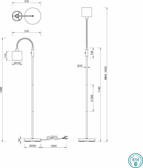 Trio Lighting Tommy Floor Lamp H130xW20cm. with Socket for Bulb E14 White