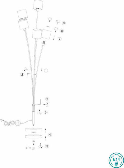 Trio Lighting Tommy Floor Lamp H163xW48cm. with Socket for Bulb E14 Black