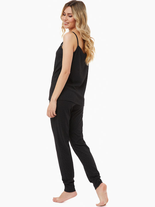 Minerva Women's Pyjama Set Black Floral Dots