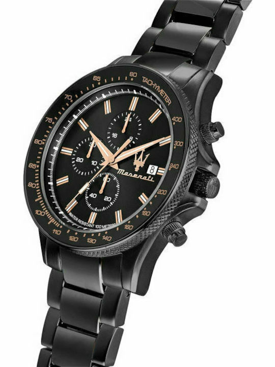 Maserati Sfida Ανδρικό Ρολόι 44mm Χρονογράφος Μπαταρίας με Μαύρο Μεταλλικό Μπρασελέ