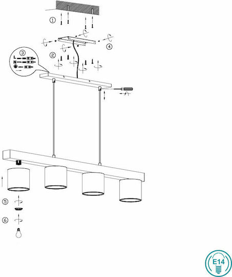 Trio Lighting Cameron Κρεμαστό Φωτιστικό Λευκό Ράγα για 4 Λαμπτήρες E14 75x150εκ.