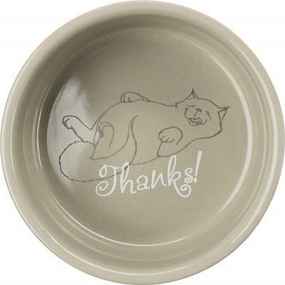 Trixie Thanks Ceramic Cat Bowl for Food & Water Brown 300ml