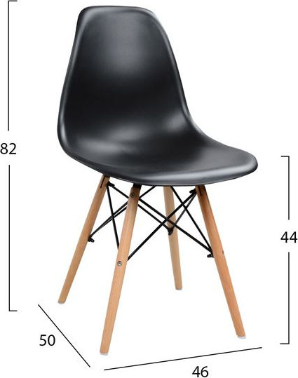 Twist PP Kitchen Polypropylene Chair Black Velvet-Black Metal 46.5x53x82cm