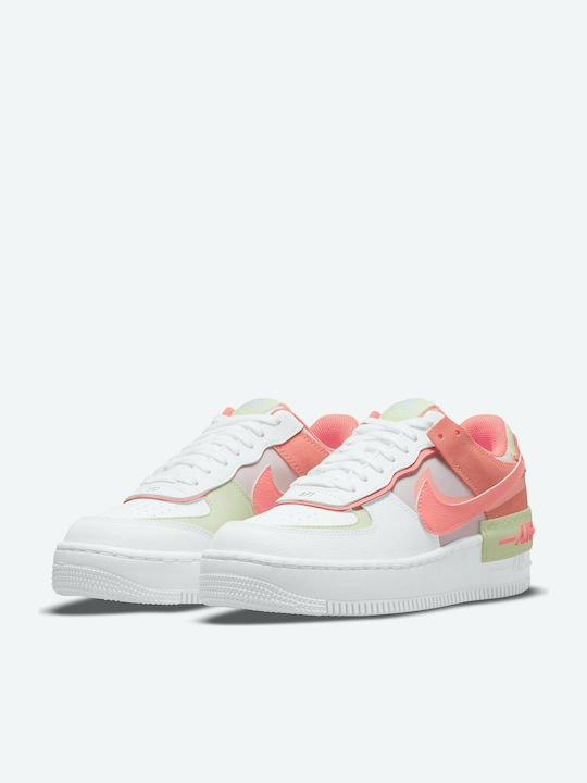 Nike Air Force 1 Shadow Γυναικεία Sneakers White / Crimson Bliss / Lime Ice / Magic Ember