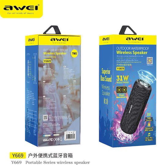 Awei Y669 Αδιάβροχο Ηχείο Bluetooth 30W με Διάρκεια Μπαταρίας έως 12 ώρες Μαύρο