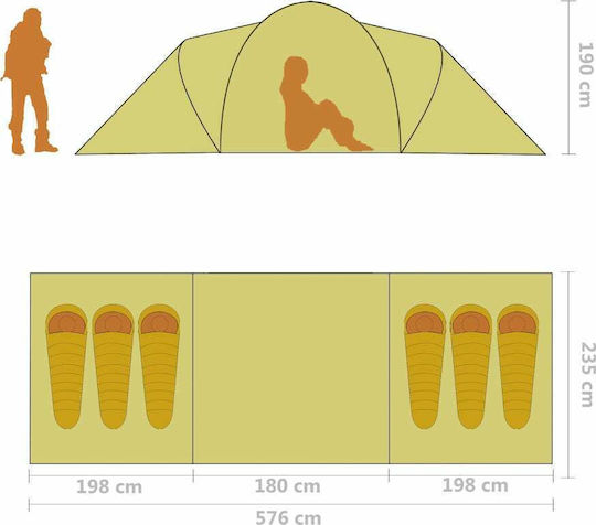 vidaXL Sommer Campingzelt Tunnel Blau für 6 Personen 576x235x150cm