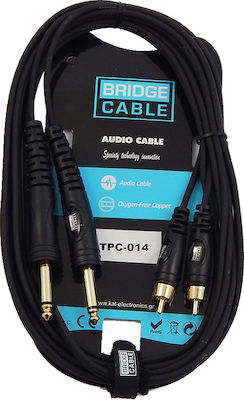 Bridgecable Kabel 2x 6,3mm Stecker - 2x RCA-Stecker 1.5m Schwarz (TPC-014)