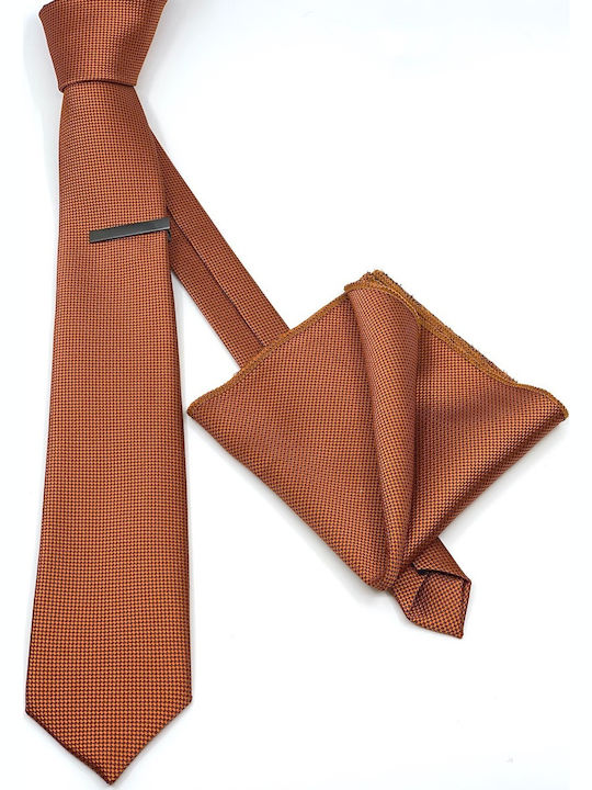 Legend Accessories Σετ Ανδρικης Γραβάτας Συνθετική με Σχέδια σε Πορτοκαλί Χρώμα