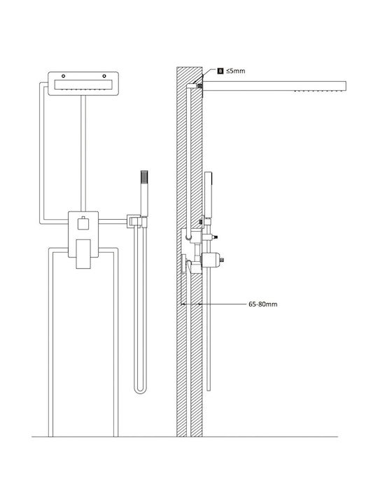 vidaXL Built-in Mixer, Hand Shower & Shower Head Set for Shower Inox Silver