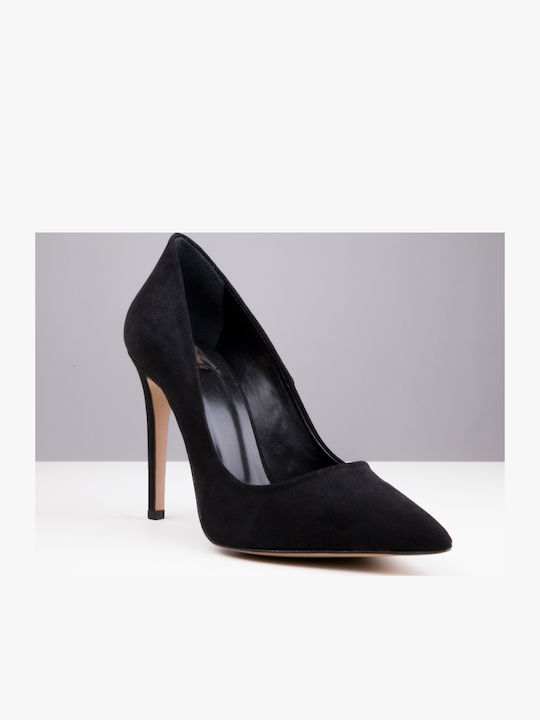 Suede Pointed Toe Black Heels