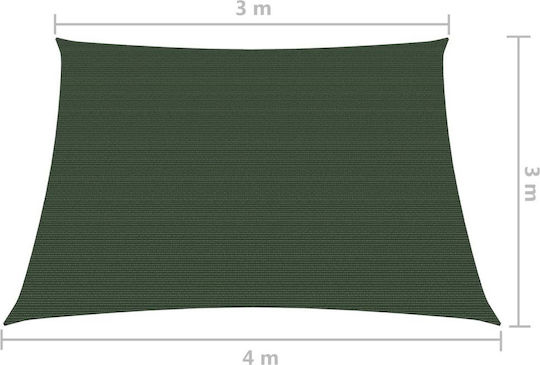 vidaXL Rectangular Shade Sail Green With Hoop 3x4m 160gr/m² made of HDPE 160 g/m²