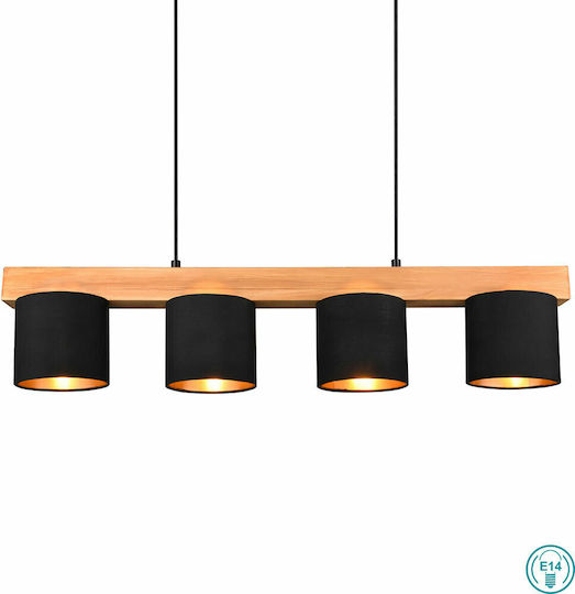 Trio Lighting Cameron Ρυθμιζόμενο Κρεμαστό Φωτιστικό Μαύρο Ράγα για 4 Λαμπτήρες E14 75x150εκ.