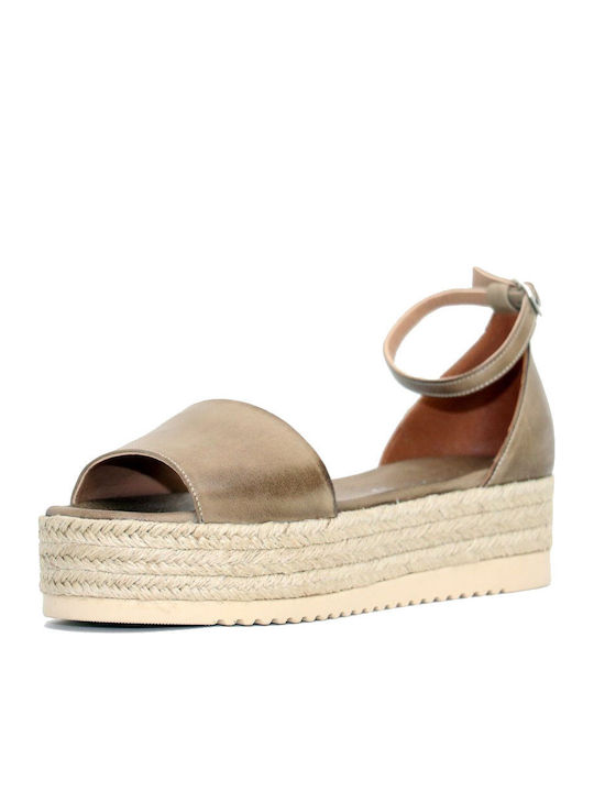 Δερμάτινα Γυναικεία Σανδάλια Flatforms Μπεζ