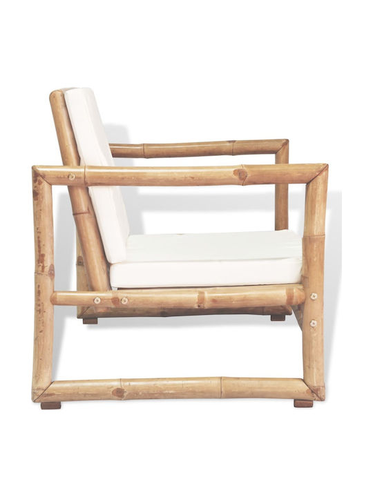Fotoliu de exterior Bambus Alb cu pernă 2buc 60x65x72cm