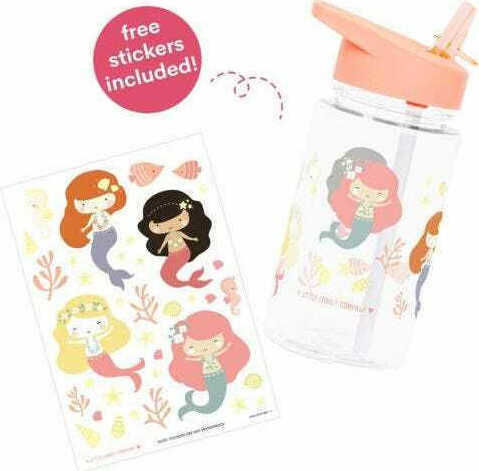 A Little Lovely Company Mermaids Kinderflasche Kunststoff mit Strohhalm Rosa 450ml