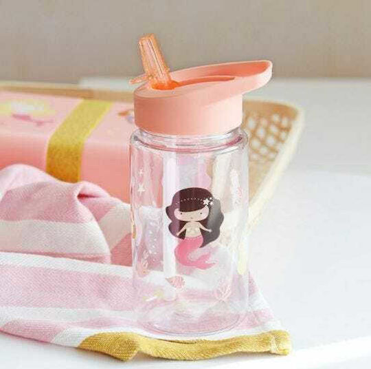 A Little Lovely Company Mermaids Kinderflasche Kunststoff mit Strohhalm Rosa 450ml