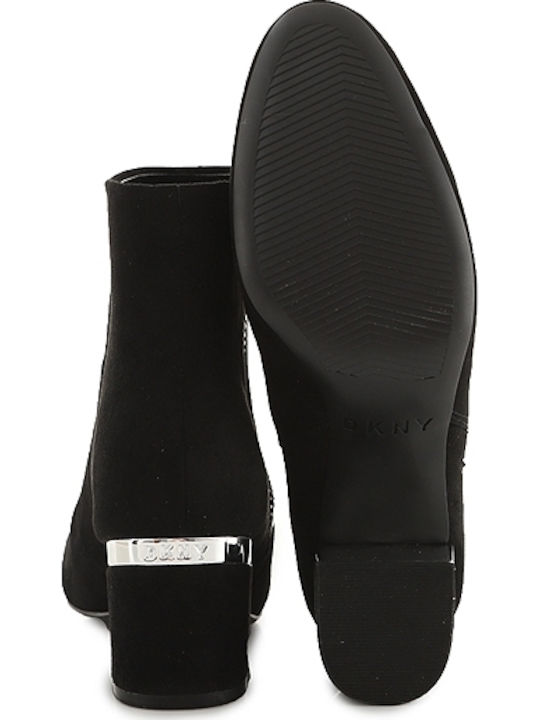 Crosbi Suede Γυναικεία Μποτάκια Αστραγάλου με Μεσαίο Τακούνι Μαύρα
