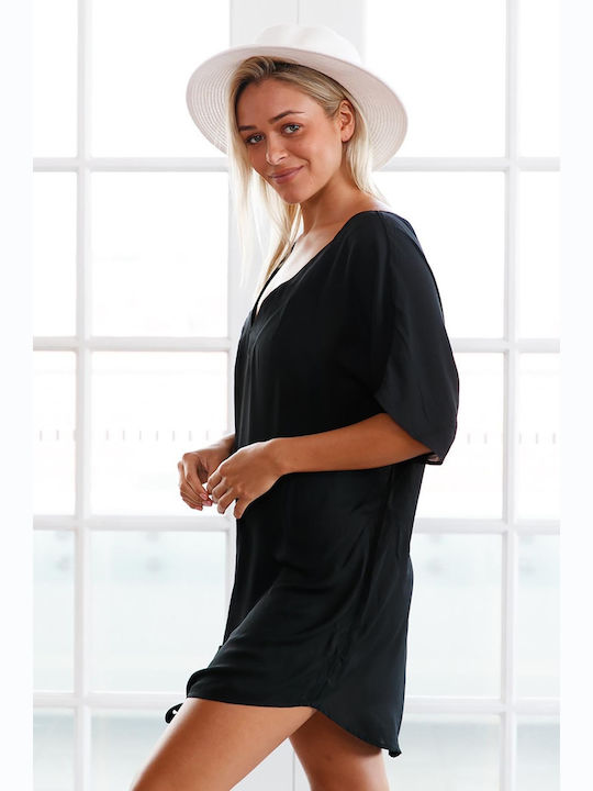 AngelSin MS42155-2 Damen Mini Kleid Strand Schwarz