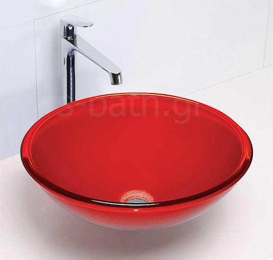 Gloria Dia Glass Επικαθήμενος Νιπτήρας Γυάλινος 42x42x14.5cm Κόκκινος