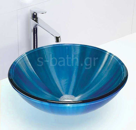 Gloria Dia Glass Επικαθήμενος Νιπτήρας Γυάλινος 42x42x14.5cm Μπλε