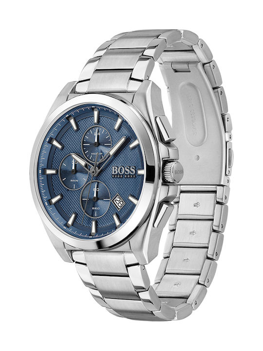 Boss Grandmaster Ανδρικό Ρολόι 46mm Χρονογράφος Μπαταρίας με Ασημί Μεταλλικό Μπρασελέ