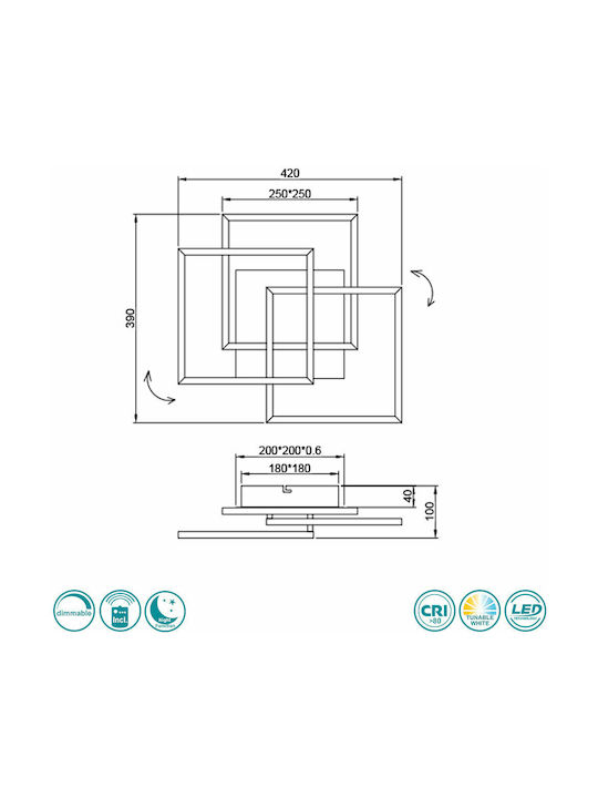 Trio Lighting Mobile Πλαφονιέρα Οροφής 39εκ. Ασημί με Ενσωματωμένο LED και Τηλεχειριστήριο