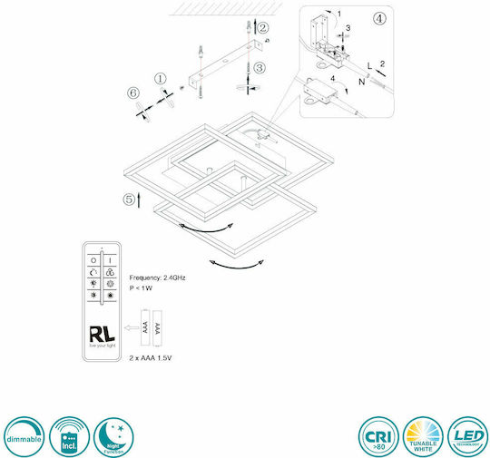 Trio Lighting Mobile Πλαφονιέρα Οροφής 39εκ. Ασημί με Ενσωματωμένο LED και Τηλεχειριστήριο