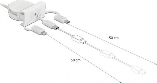 DeLock Cablu USB Regular La Lightning / Type-C / micro USB Alb 0,50m (81375)