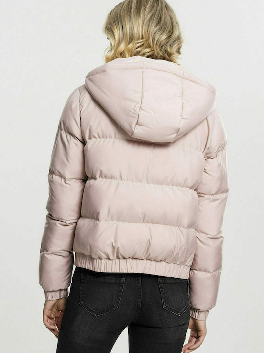 Urban Classics TB1756 Women's Short Puffer Jacket for Winter with Hood Light Rose