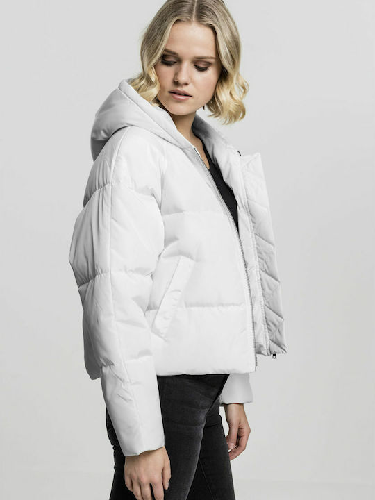 Κοντό Γυναικείο Puffer Μπουφάν για Χειμώνα Off White