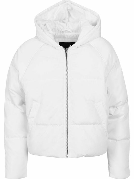 Κοντό Γυναικείο Puffer Μπουφάν για Χειμώνα Off White