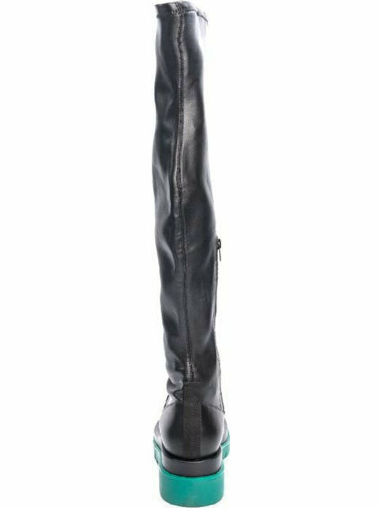 Leather Over the Knee Medium Heel Women's Boots with Zipper Nola Black