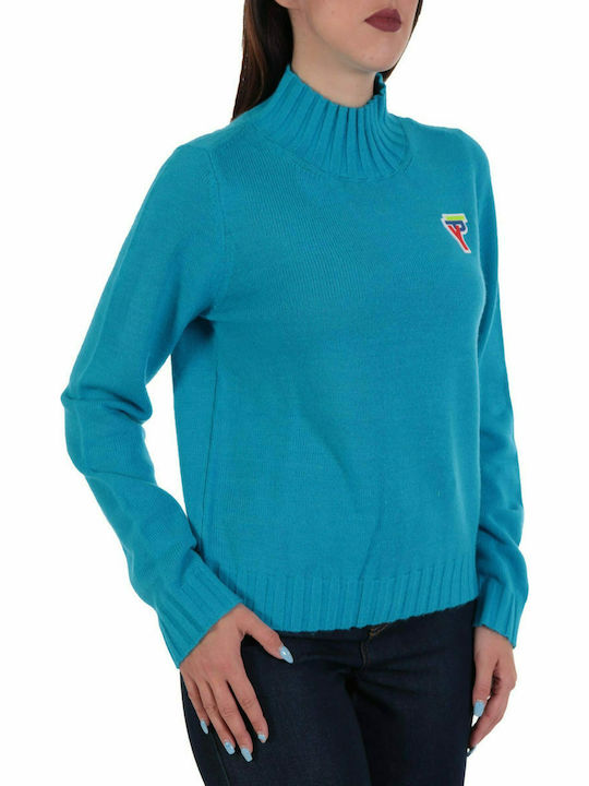 ICE PLAY KNIT HIGH NECK LOGO TURQUOISE