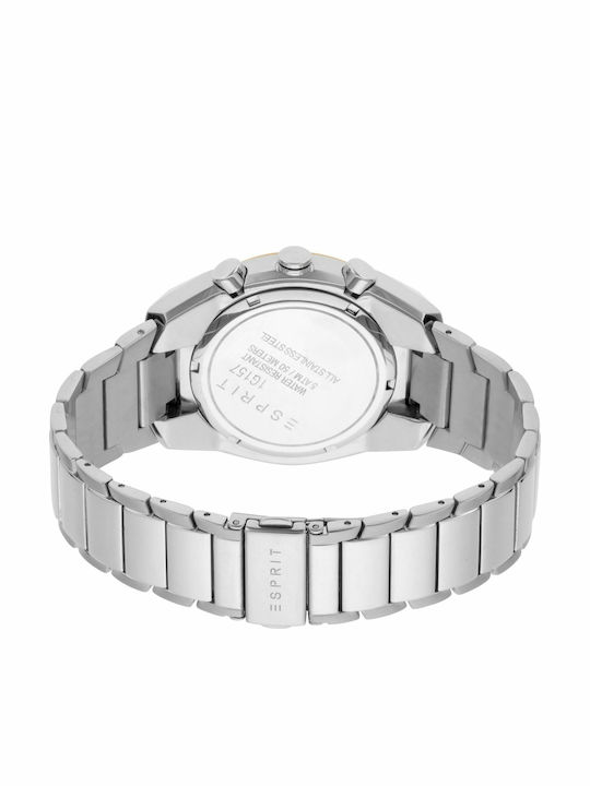 Esprit Ανδρικό Ρολόι 44mm Χρονογράφος Μπαταρίας με Ασημί Μεταλλικό Μπρασελέ