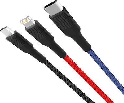 Braided USB to Lightning / Type-C / micro USB 1.2m 3A Cable Multicolour (GSM095439)