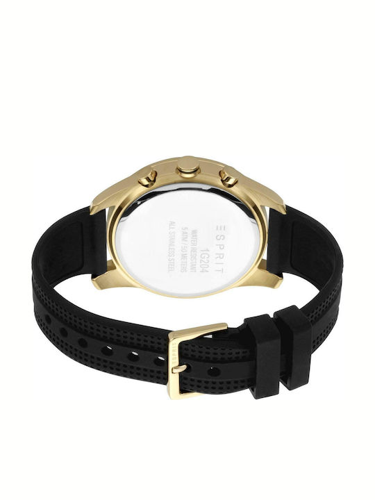 Esprit Ανδρικό Ρολόι 44mm Χρονογράφος Μπαταρίας με Μαύρο Καουτσούκ Λουράκι