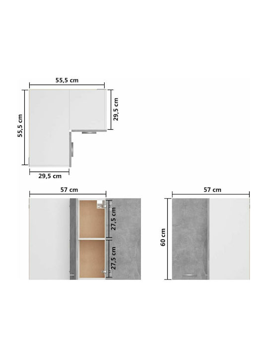 Dulap de Colț Suspendata Beton gri 57x57x60buc