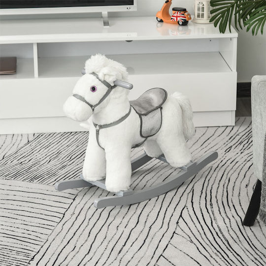 HomCom Κουνιστό Αλογάκι Ξύλινο Κουνιστό Παιχνίδι Αλογάκι για 18+ μηνών με Μουσική για Βάρος έως 30kg Λευκό