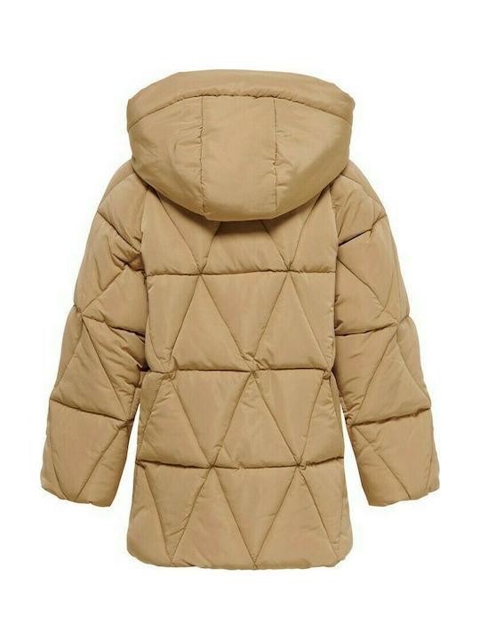 Kids Only Kids Quilted Jacket Long Hooded Beige