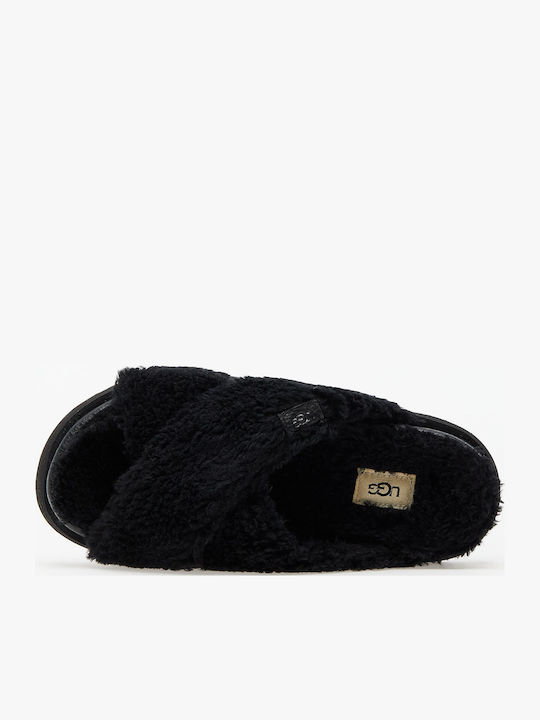 Fuzz Sugar Cross Leather Women's Flat Sandals in Black Color