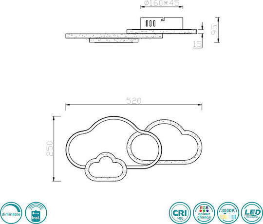 Trio Lighting Συννεφάκι Μονόφωτο Παιδικό Φωτιστικό Πλαφονιέρα από Μέταλλο 29W Λευκή