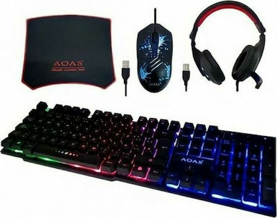 AOAS AS-1066 4in1 Σετ Gaming Πληκτρολόγιο με RGB φωτισμό & Ποντίκι (Αγγλικό US)